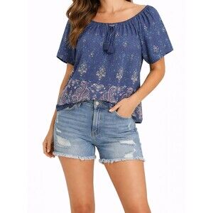 Lucky Brand Blue Boho Peasant Top Tassel Small